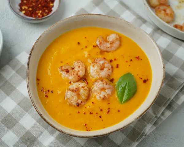 Kürbissuppe mit Garnelen