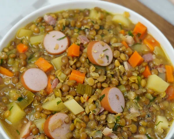 Linsensuppe mit Würstchen